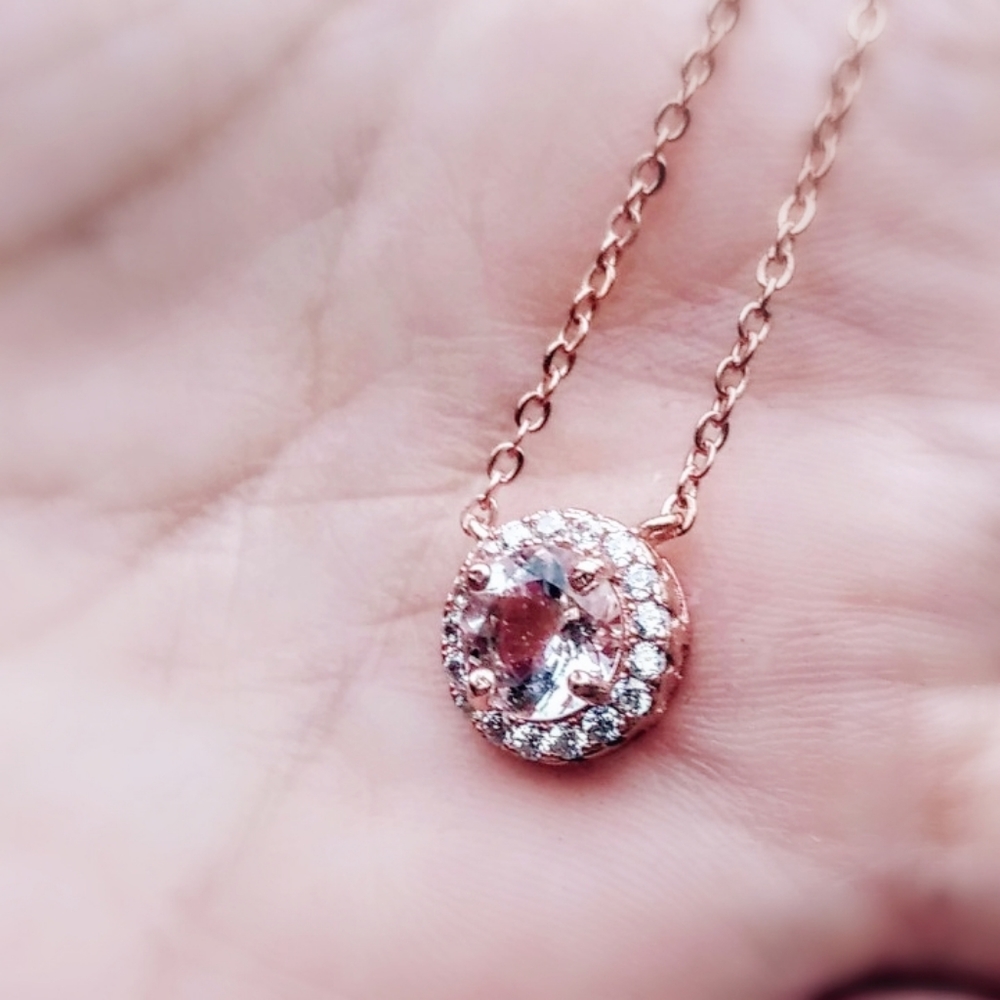 SOLD Natural Morganite 14K over 925 Pendant Chain - Picture 2 of 5